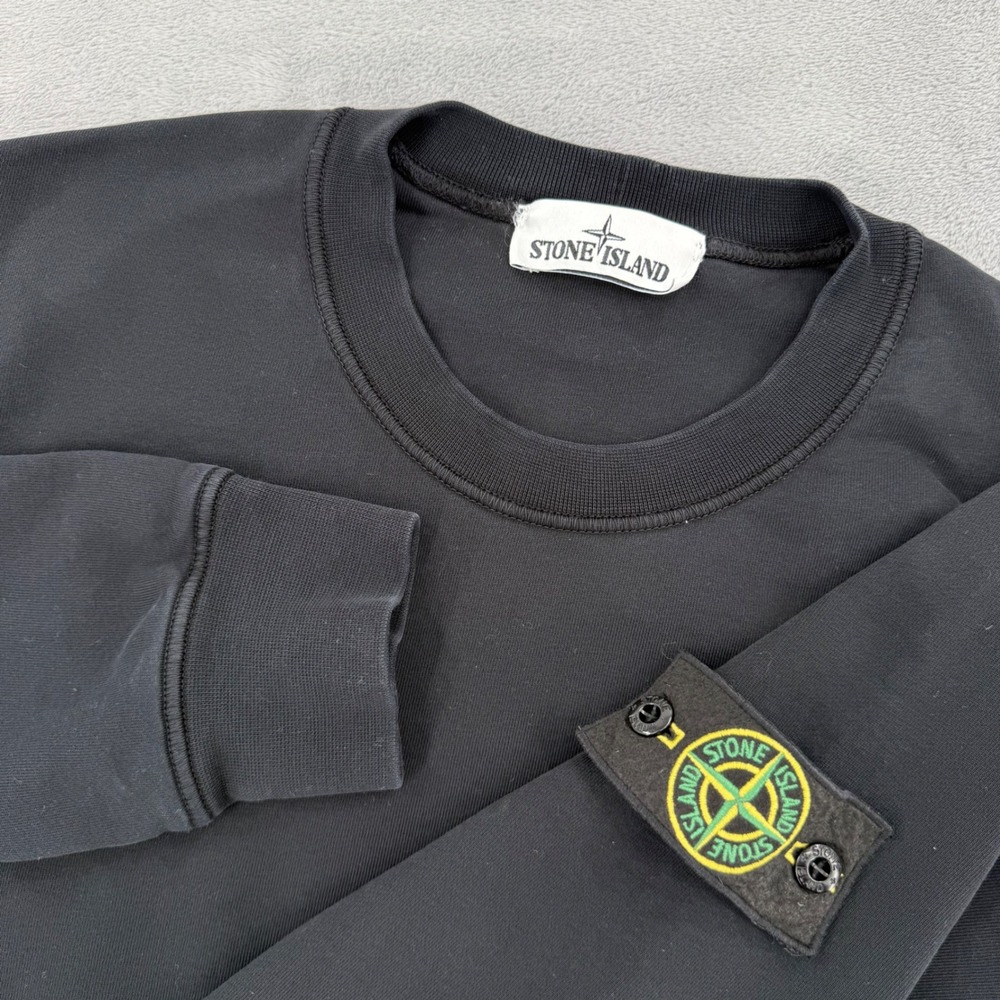 Stone Island Mens XL Black Crew Neck Sweatshirt Compass Patch Logo 100% Cotton